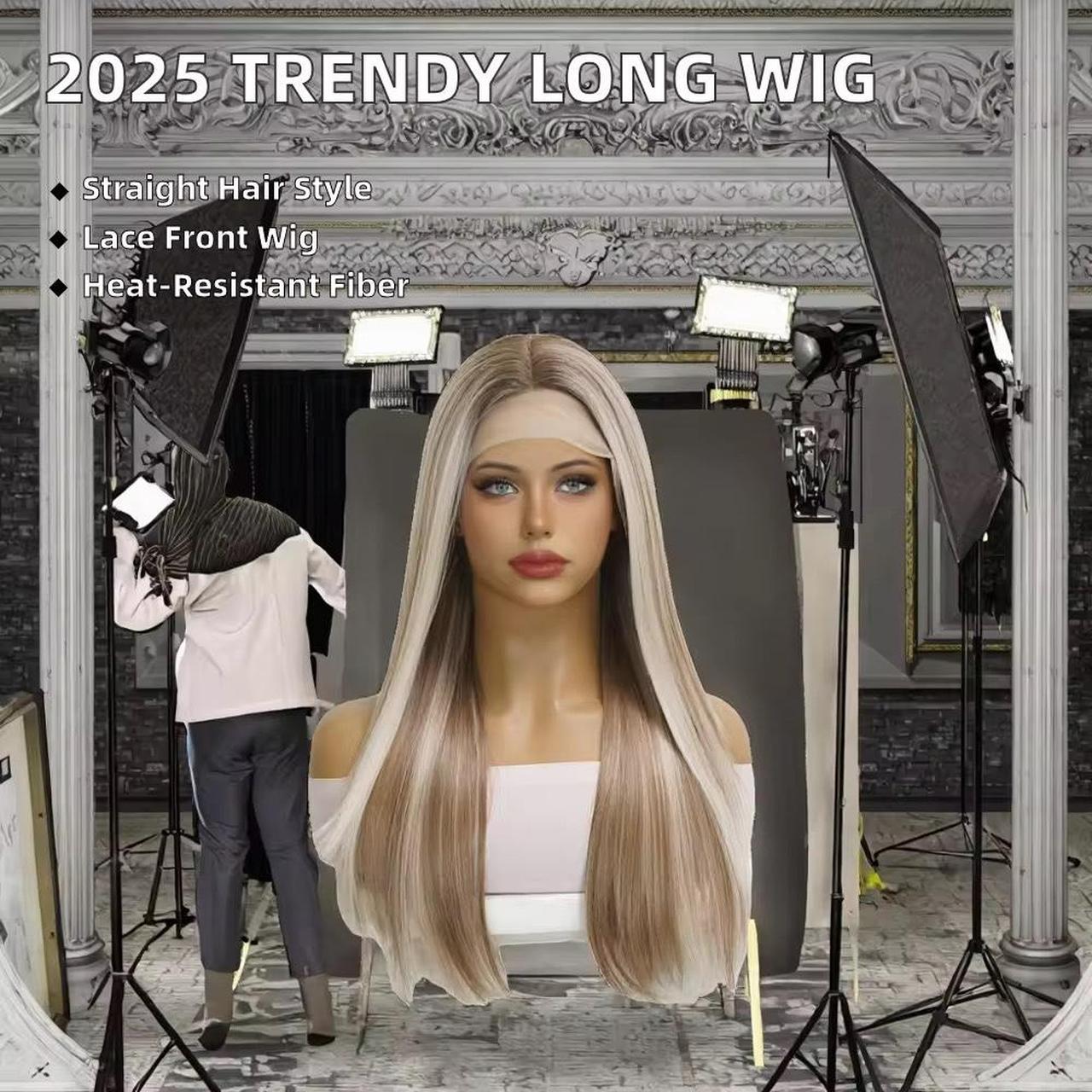 Straight blonde long wig with fringe