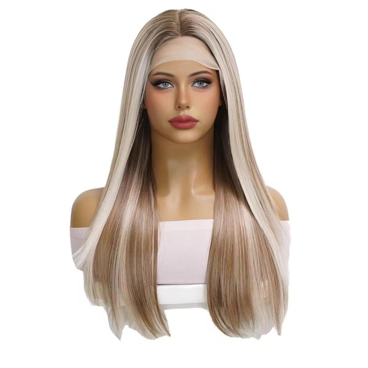 Straight blonde long wig with fringe