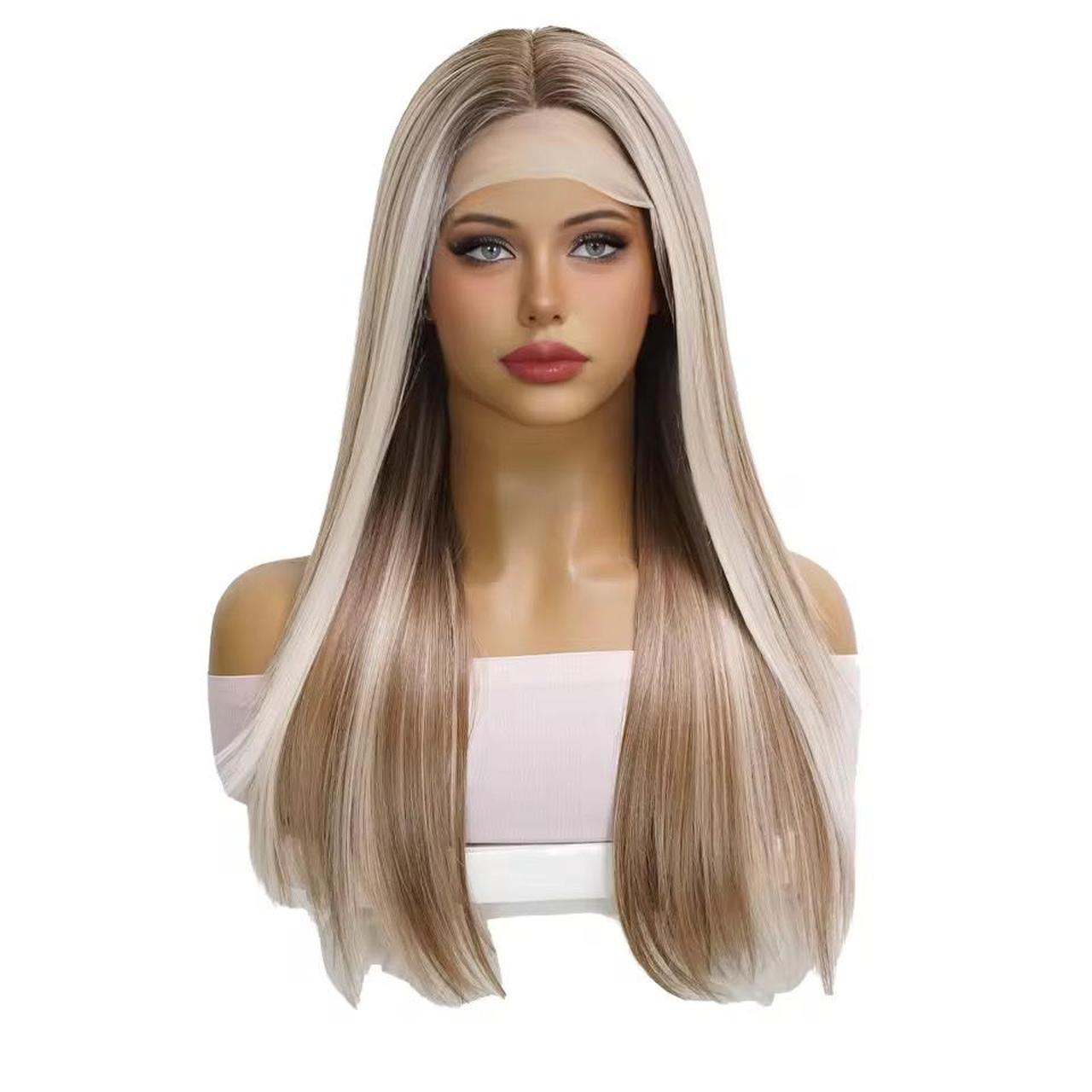 Straight blonde long wig with fringe